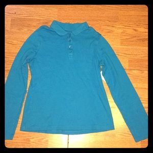 blue long sleeve collared shirt
